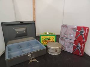 lot 312 image: Metal Lock Box w Key and More