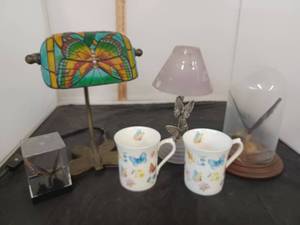 lot 316 image: Small Butterfly Table Lamp, Tealight Holder and More