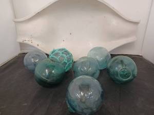 lot 334 image: Painted Wood Bowl and Glass Balls