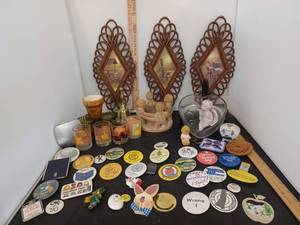 lot 337 image: MCM Diamond Shaped Wall Art, Pins and Buttons