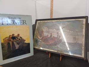 lot 360 image: Winslow Homer Book and Glass Top Serving Tray, See Pics