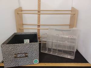 lot 369 image: Shoe Rack, 2 Plastic Bait Boxes