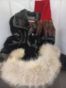 lot 371 image: Vintage Womans Coat, Red Scarf with Animal Tails