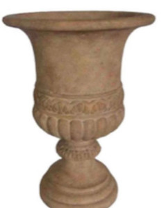 lot 69511 image: 21.25 in. H Aged Ivory Finish Stone Scroll Band Urn