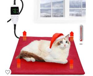 lot 69520 image: Pet Heating Pad, Upgraded Temperature 86-146�� Adjustable Cat Heating Pad with Timer 48122448H, Waterproof Heated Cat Bed with Chew Resistant Cord - 18X 18 Small Electric Anima Heated Pet Mat
