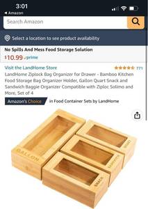 lot 69521 image: Ziplock Bag Organizer for Drawer, bamboo