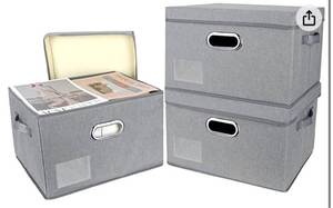 lot 69539 image: MOCAL Closet Storage Baskets,Storage Bins with Lids,Foldable Storage Boxes for Shelves,Washable Organizer Containers for Home Bedroom Office (3-Pack Large Size, Gray)