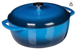 lot 69545 image: Amazon Basics Enameled Cast Iron Covered Dutch Oven, 6-Quart, Blue