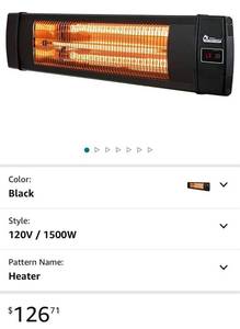 lot 69554 image: Dr Infrared Heater DR-238 Carbon Infrared Outdoor Heater for Restaurant, Patio, Backyard, Garage, and Decks, Standard, Black