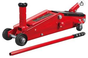 lot 69572 image: BIG RED T83006 Torin Hydraulic Trolley ServiceFloor Jack with Extra Saddle (Fits SUVs and Extended Height Trucks) 3 Ton (6,000 lb) Capacity, Red no handle