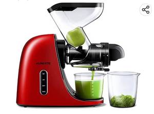 lot 69579 image: AUMATE Fretta Slow Masticating Juicer, Large Feed Chute Cold Press Juicers Machine for Whole Large Pieces of Fruit & Veggies, Anti-drip Design, Easy to Clean Juice Extractor, 2 Speed Mode, 200W(Red