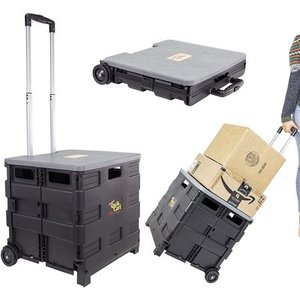 lot 69592 image: dbest products Quik Cart Collapsible Rolling Crate on Wheels for Teachers Tote Basket 80 lbs Capacity Made from Heavy Duty Plastic and Used as a Seat Grey