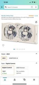 lot 69595 image: HOLMES Dual Blade Digital Window Fan with Programmable Thermostat Control, White, One Size