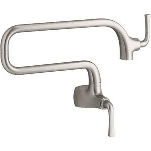 lot 2188 image: Kohler Graze Wall Mount Pot Filler Kitchen Faucet In Vibrant Stainless