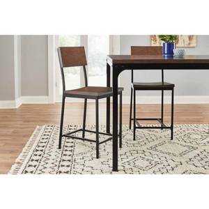 lot 2024 image: Stylewell Porter Black Metal Counter Stool With Back And Haze Oak Finish Seat - Set Of 2