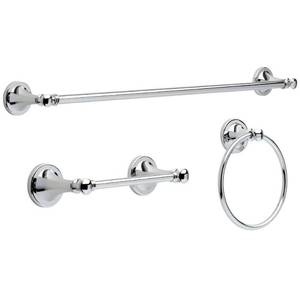 lot 2205 image: Deltasilverton 3-Piece Bath Hardware Set With Towel Ring Toilet Paper Holder And Towel Bar In Chrome