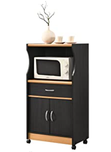 lot 2122 image: Hodedah Black-Beech 4Microwave Kitchen Cart Black &amp Beech