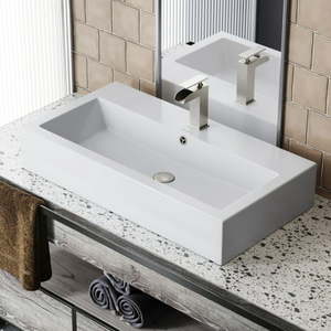 lot 2040 image: Swiss Madison Voltaire Wide Rectangle Vessel Sink