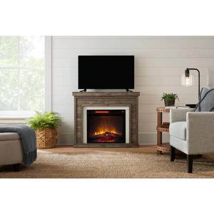lot 2160 image: Home Decorators Collection Grafton 40 In Freestanding Travertine Surround Electric Fireplace&nbsp