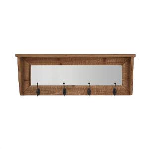 lot 2167 image: Stylewell Natural Wood Floating Decorative Wall Shelf With Mirror And Hooks
