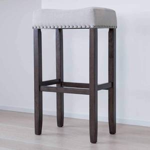 lot 2168 image: Nathan James Hylie Nailhead Wood Pub-Height Counter Bar Stool 29 Gray Fabric Cushion Dark Brown Finish