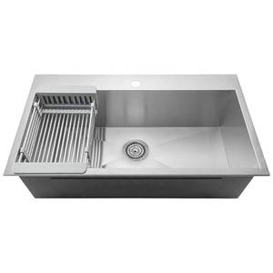 lot 2312 image: Akdy 32 X 18 X 9 Handmade Stainless Steel Top Mount Kitchen Sink Single Basin Tray Strainer Kit