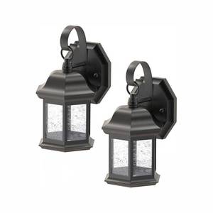 lot 2078 image: Hampton Bay 1-Light Black Outdoor Wall Lantern Sconce With Seeded Glass -2-Pack