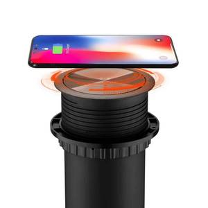 lot 2234 image: Link2Home 2-Outlets Automatic Pop Up Socket With 10-Watt Induction Wireless Charger 2 Usb Ports Splash Resistant LED Light Black Anodized Finish