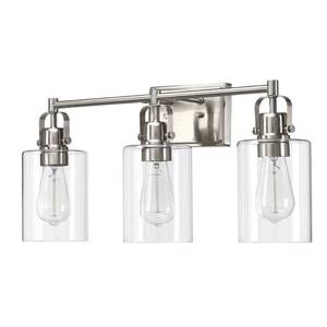 lot 2305 image: 3-Light Bathroom Vantity Light Fixture With Brushed Nickel And Clear Glass