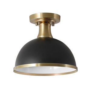 lot 2315 image: Globe Electric Beckett 1-Light Matte Black Semi-Flush Mount Ceiling Light With Matte Brass Accents&nbsp
