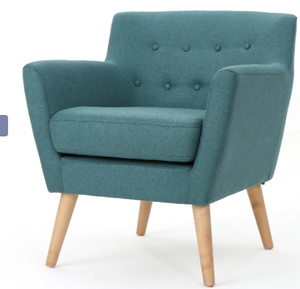 lot 2212 image: Meena Mid-Century Modern Button Back Dark Teal Fabric Club Chair