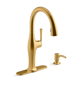 lot 2169 image: Kohler Easmor Single-Handle Pull Down Sprayer Kitchen Faucet In Vibrant Brushed Modern Brass