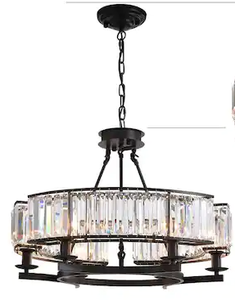 lot 2368 image: NOXARTE Round Crystal Chandelier Black Industrial Dining Room Light Fixtures 6 Light for Farmhouse Living Room Foyer