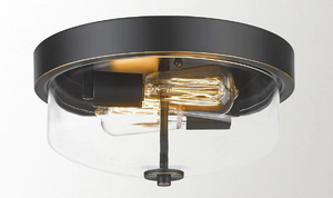 lot 2373 image: Emliviar Ceiling Light Fixture with Clear Glass Shade - Indoor Outdoor Flush Mount Ceiling Light