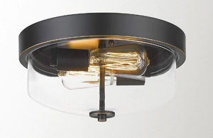 lot 2374 image: Emliviar Ceiling Light Fixture with Clear Glass Shade - Indoor Outdoor Flush Mount Ceiling Light