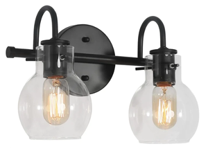 lot 2086 image: Bathroom Vanity Light- 2 Lights Black Bathroom Light Fixtures- Modern Farmhouse Bathroom Light with Clear Glass Shade