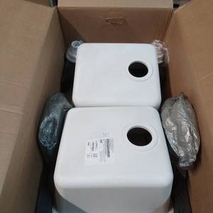 lot 2320 image: Glacier Bay Stonehaven Undermount White Ice Granite Composite 33 In 5050 Double Bowl Kitchen Sink With White Strainer