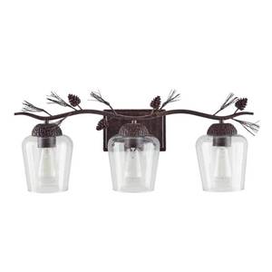 lot 2376 image: Hampton Bay Spruce Lodge 3-Lights Handmade Pinecone Vanity Light With Clear Seeded Glass Shade