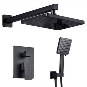 lot 2357 image: Ello&Allo 2-Handle 2- -Spray Of Rain Shower Faucet And Handshower Combo Kit With Rectangle Shower Head In Black -Valve Included