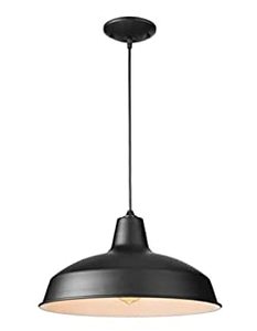 lot 2360 image: Hampton Bay Lighting 1-Light Black Warehouse Pendant Hanging Light With Metal Shade Matte Black -Af-1032RBk -B09Kqxshpb