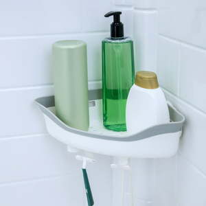lot 2700 image: Corner Shower Basket Caddy Adjustable Power Lock Suction Cups 2 Hooks