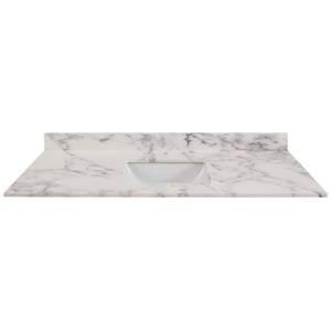 lot 2523 image: Home Decorators Collection 61 In W X 22 In D Engineered Marble Single Trough Basin Vanity Top In Calacutta With White Basin