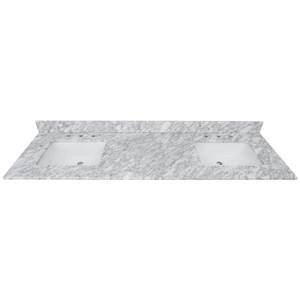 lot 2574 image: Home Decorators Collection 73 In W X 22 In D Bianco Carrara White Marble Double Basin Vanity Top With White Basins