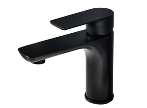 lot 2423 image: Single Handle Single Hole Bathroom Faucet with Water Supply Hose and Built-in Aerator in Matte Black
