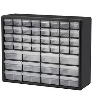 lot 7009 image: Akro-Mils 10144, 44 Drawer Plastic Parts Storage Hardware and Craft Cabinet, 20-Inch W x 6.37-Inch D x 15.81-Inch H, Black