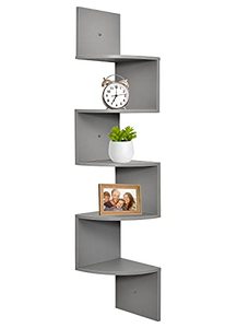 lot 7023 image: Greenco 5 Tier Wall Mount Corner Shelves Gray Finish