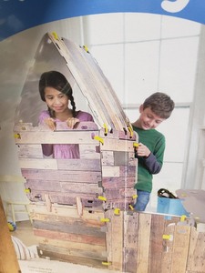 lot 7028 image: HearthSong 32-Panel Cabin Fantasy Forts Indoor Building Kit with Hook and Loop Connectors