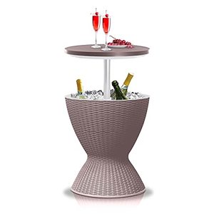 lot 7033 image: SereneLife Outdoor Cool Bar Table, 7.5 Gallon Beer and Wine Cooler, Patio Furniture & Hot Tub Side Table, Beverage Cooler, All-Weather Resistant Ice Cool Bar, Rattan Style Patio, Cocktail Bar (Grey)