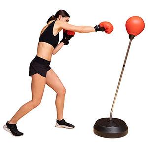lot 7037 image: Protocol Punching Bag with Stand - for Adults & Kids - Punching Bag with Stand Plus Boxing Gloves - Adjustable Height Stand - Standard Punching Bag, Red
