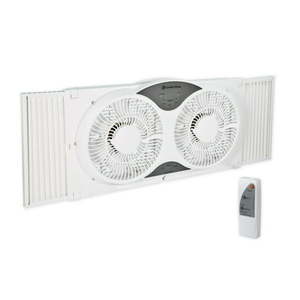 lot 7038 image: Comfort Zone 9 3-Speed Reversible Twin Window Fan with Remote Control White